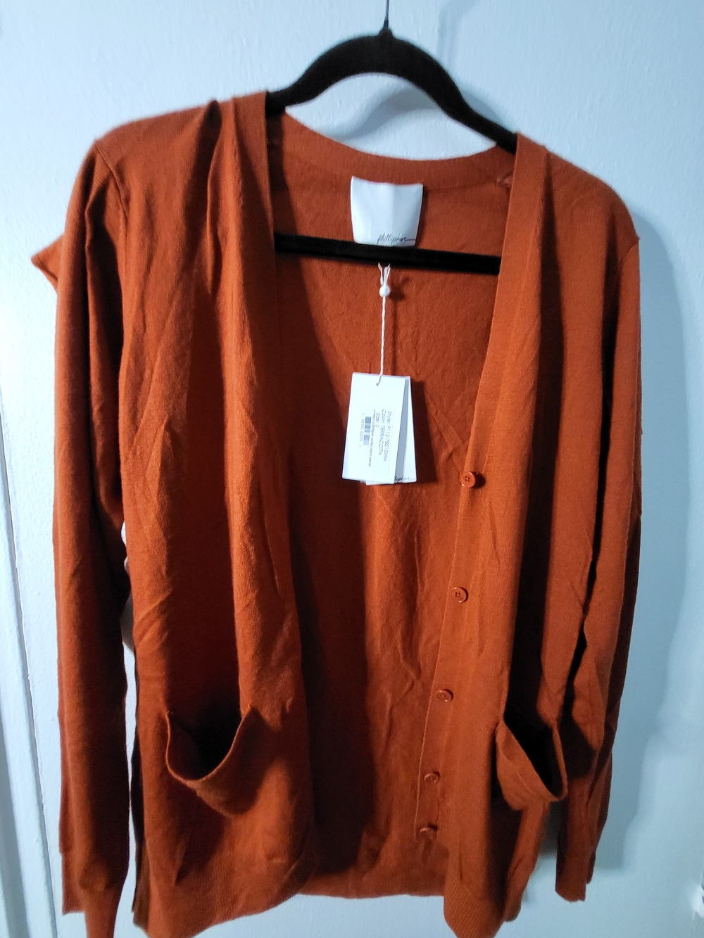 3.1 Phillip Lim Burnt Orange V-Neck Button Cardigan